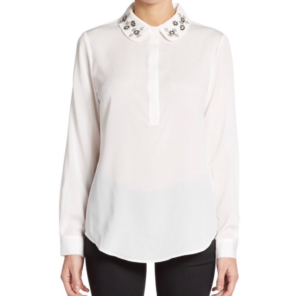 Ivanka Trump White Beaded-collar Blouse